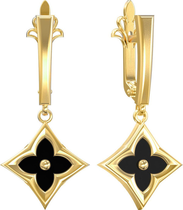 Серьги из лимонного золота c ониксом