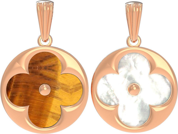 Подвеска из золота c тигровым глазом и перламутром