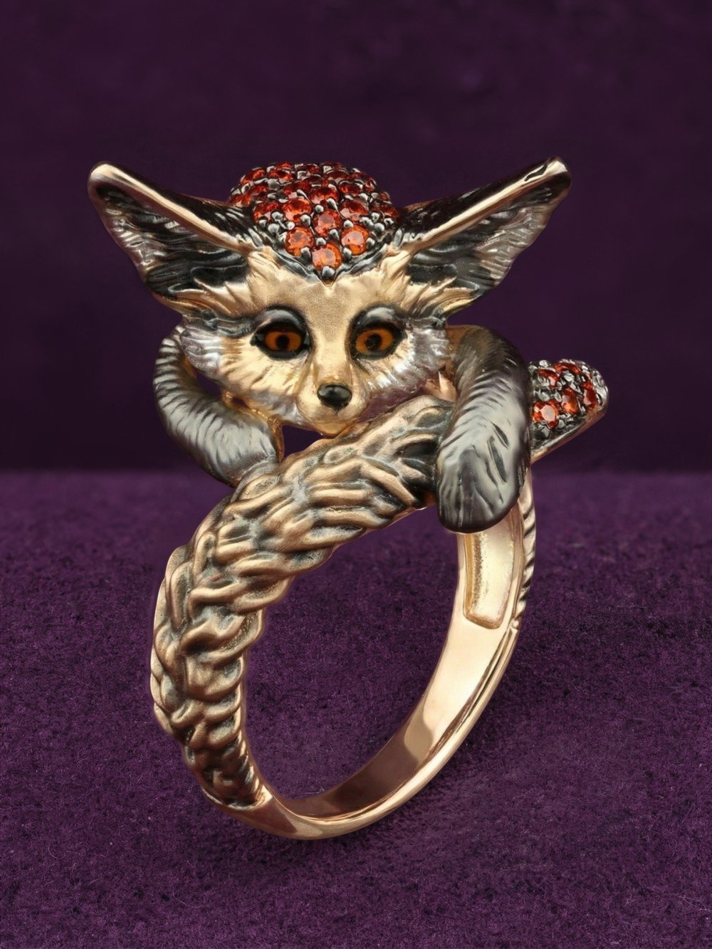 Кольцо из лимонного золота c эмаль и фианитом