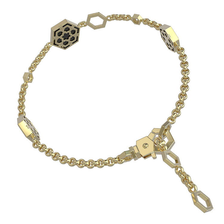 Браслет из лимонного золота c бриллиантами, ониксом и перламутром