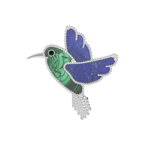 Брошь из белого золота c эмаль , лазуритом и малахитом