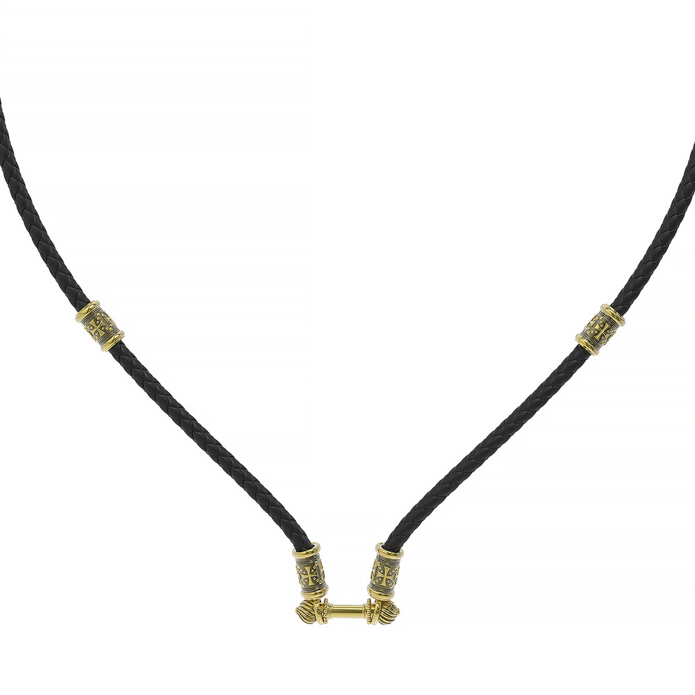 Шнурок кожаный из лимонного золота c кожаным шнурком