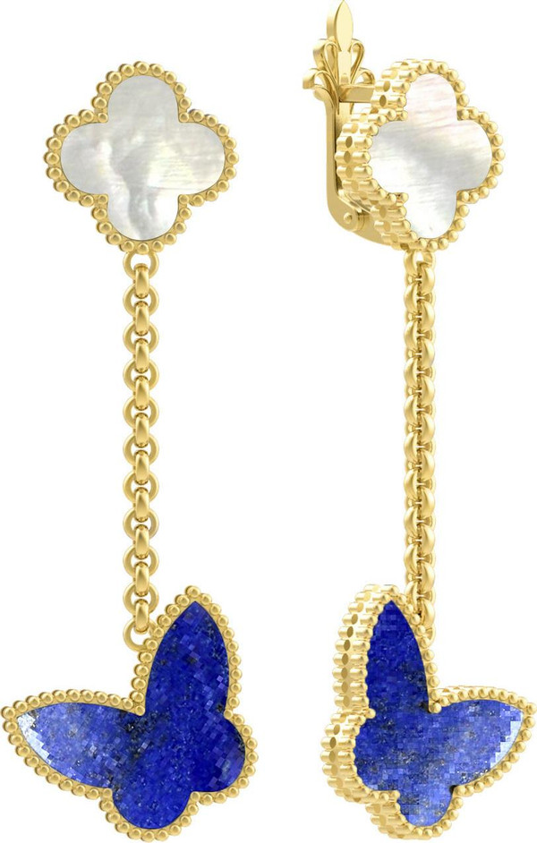 Серьги из лимонного золота c лазуритом и перламутром