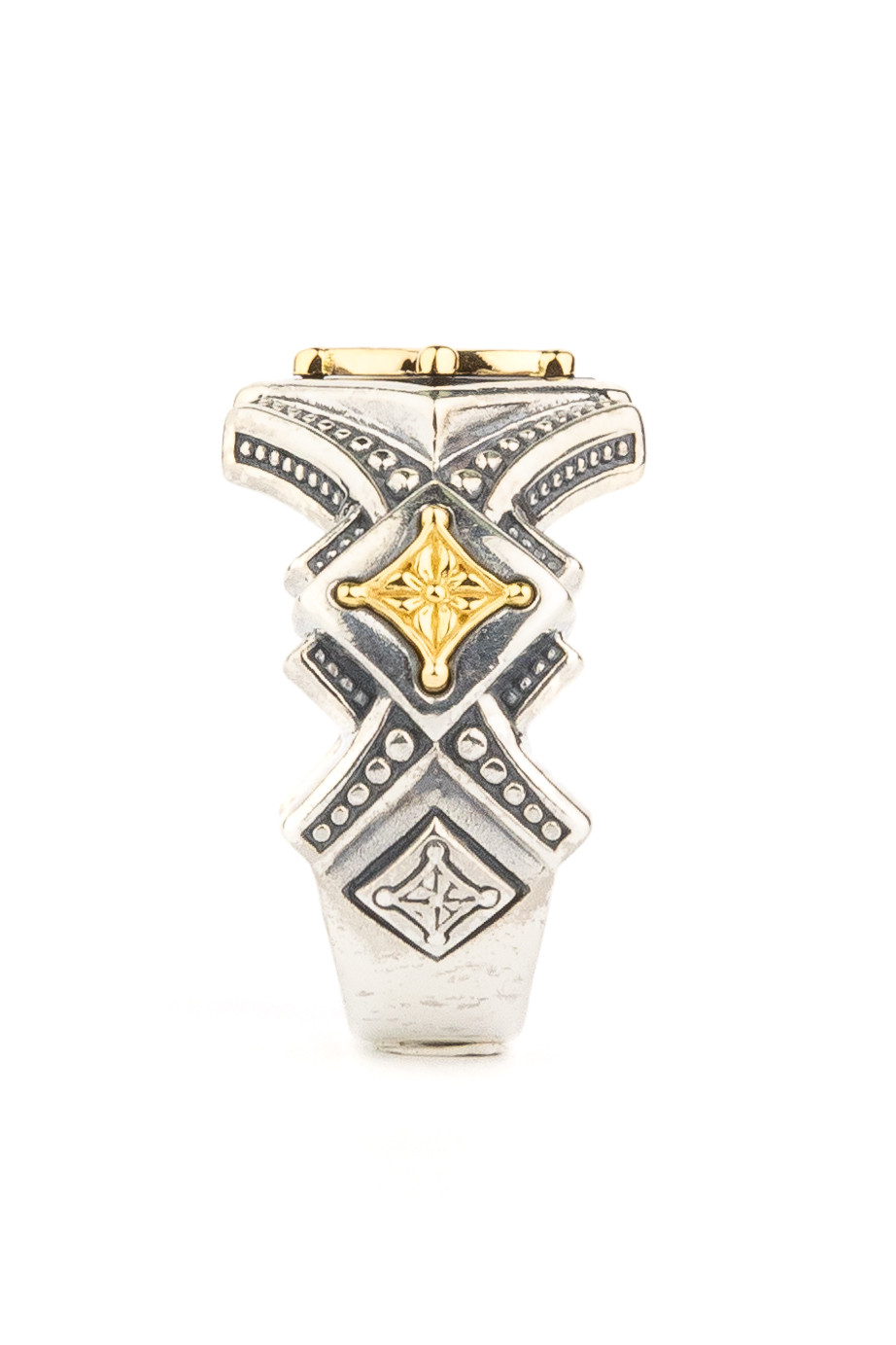 Кольцо из серебра и золота c ониксом и рубином