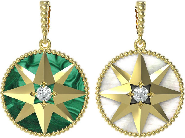 Подвеска из лимонного золота c фианитом, малахитом и перламутром