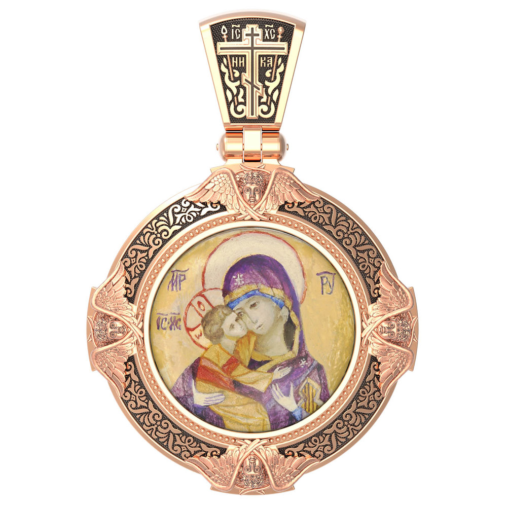 Образок из золота c эмаль , иконописью и темперой