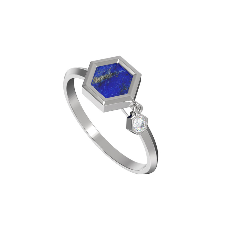 Кольцо из белого золота c бриллиантами и лазуритом