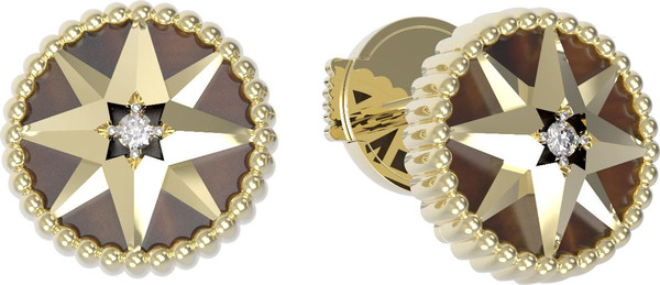 Серьги из лимонного золота c фианитом и тигровым глазом