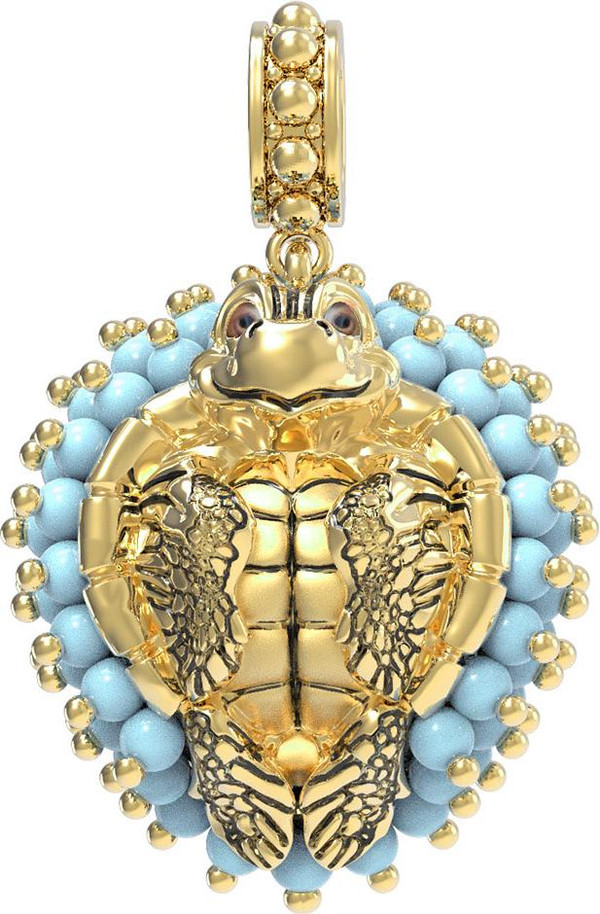 Подвеска из лимонного золота c эмаль и бирюзой