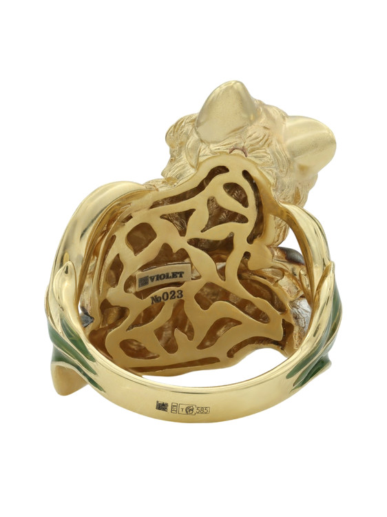 Кольцо из лимонного золота c эмаль