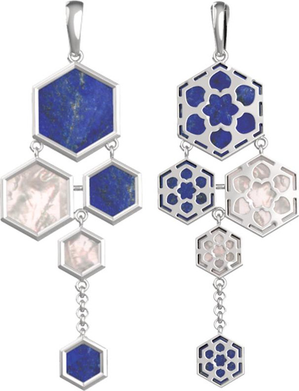 Подвеска из белого золота c лазуритом и перламутром