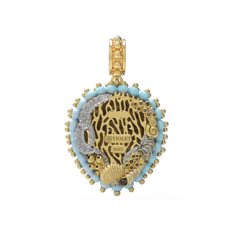 Подвеска из лимонного золота c эмаль и бирюзой