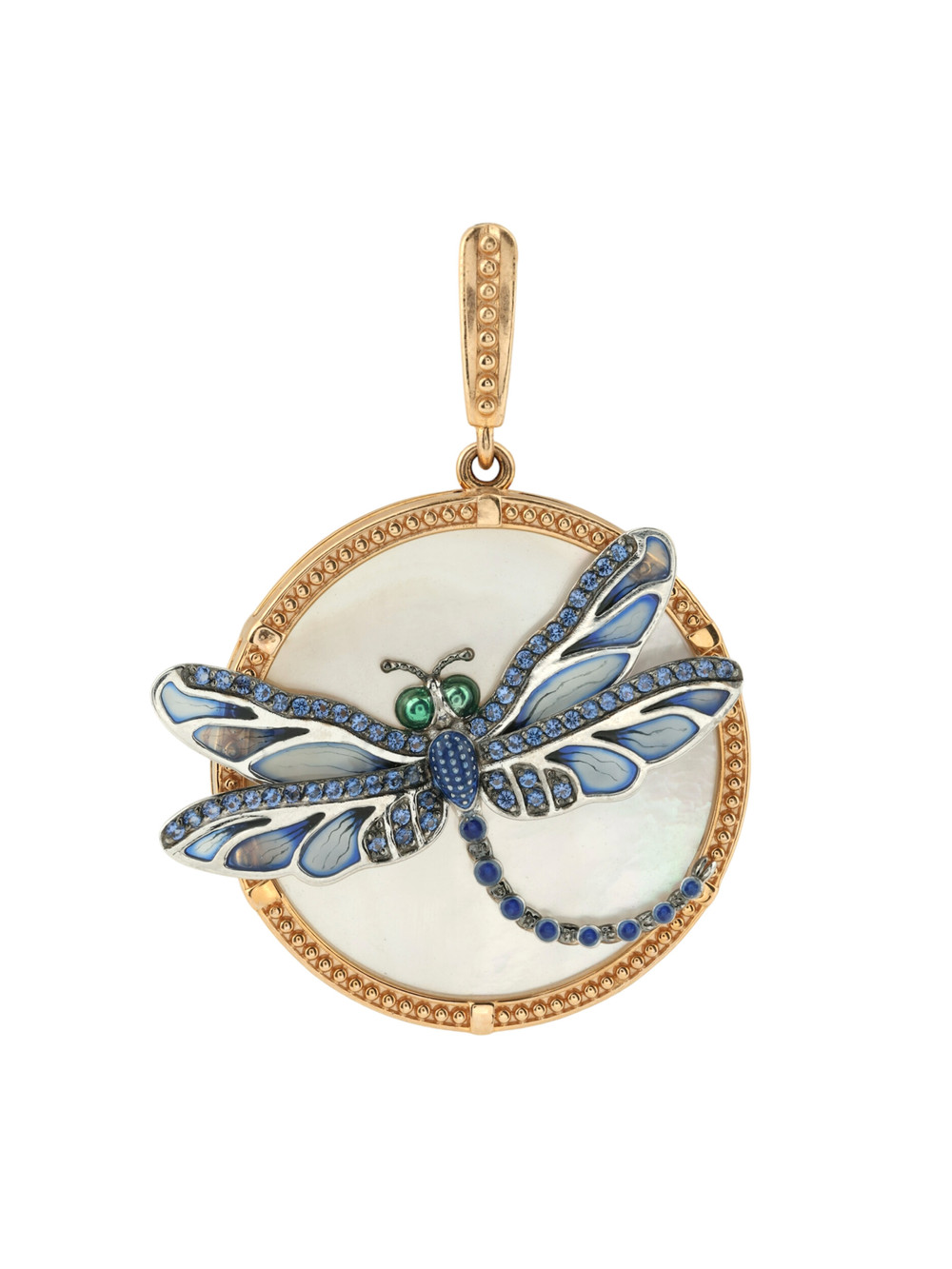 Подвеска из золота c сапфиром, эмалью и перламутром
