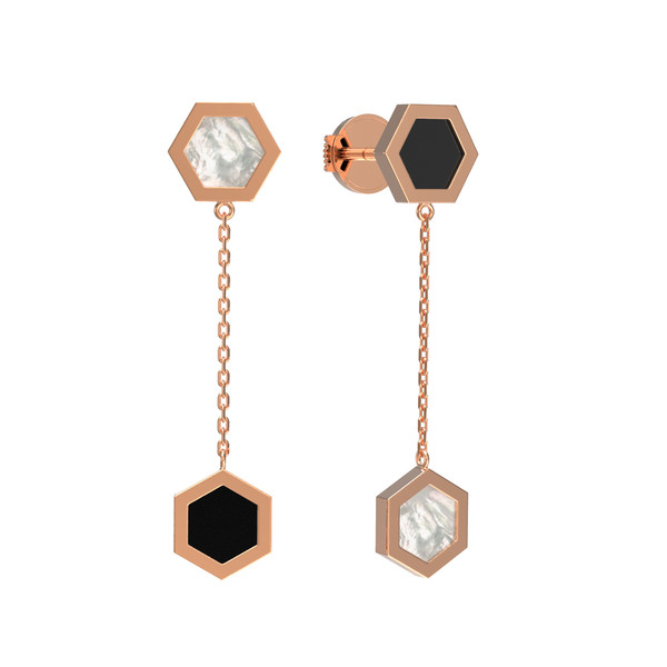 Серьги из золота c ониксом и перламутром