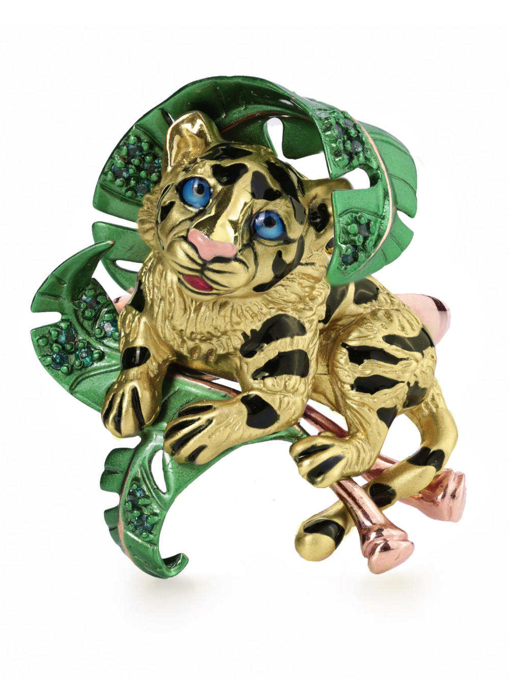 Кольцо из золота c эмаль и изумрудом