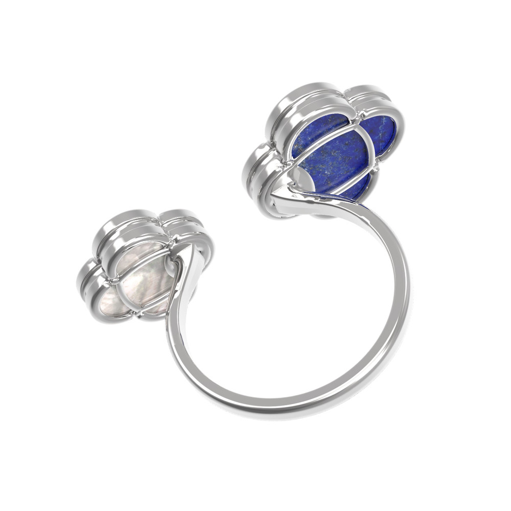 Кольцо из белого золота c лазуритом и перламутром
