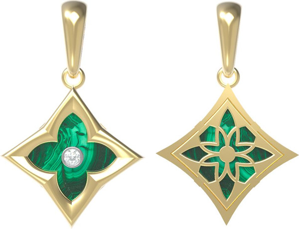 Подвеска из лимонного золота c бриллиантами и малахитом