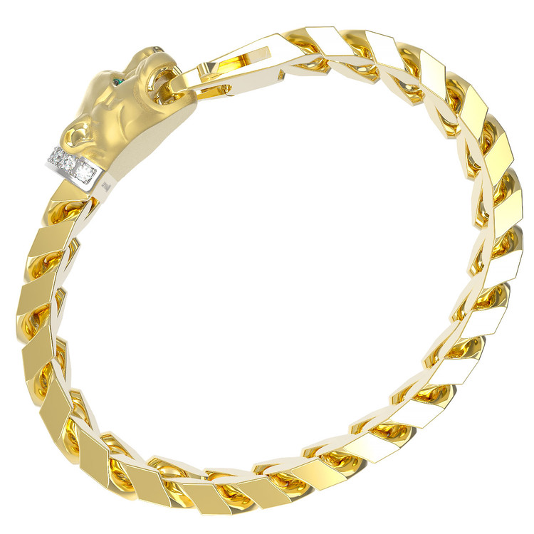 Браслет из лимонного золота c бриллиантами и изумрудом