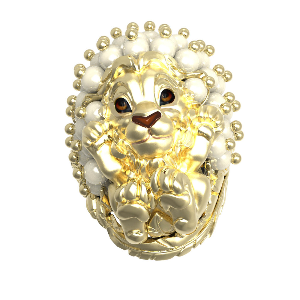 Кольцо из лимонного золота c эмаль и жемчугом