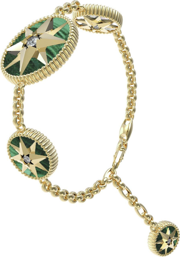 Браслет из лимонного золота c фианитом, малахитом и перламутром
