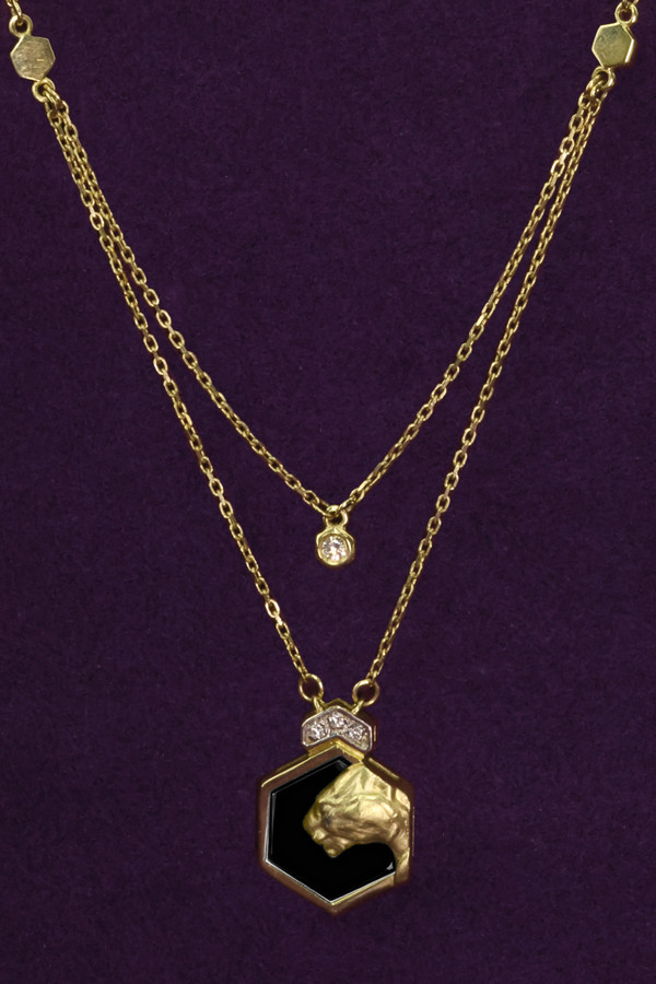 Колье из лимонного золота c бриллиантами и ониксом