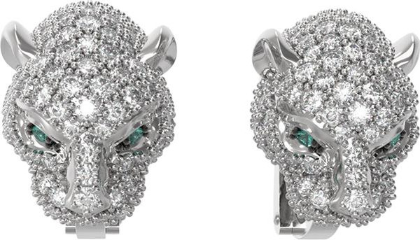 Серьги из белого золота c бриллиантами и изумрудом