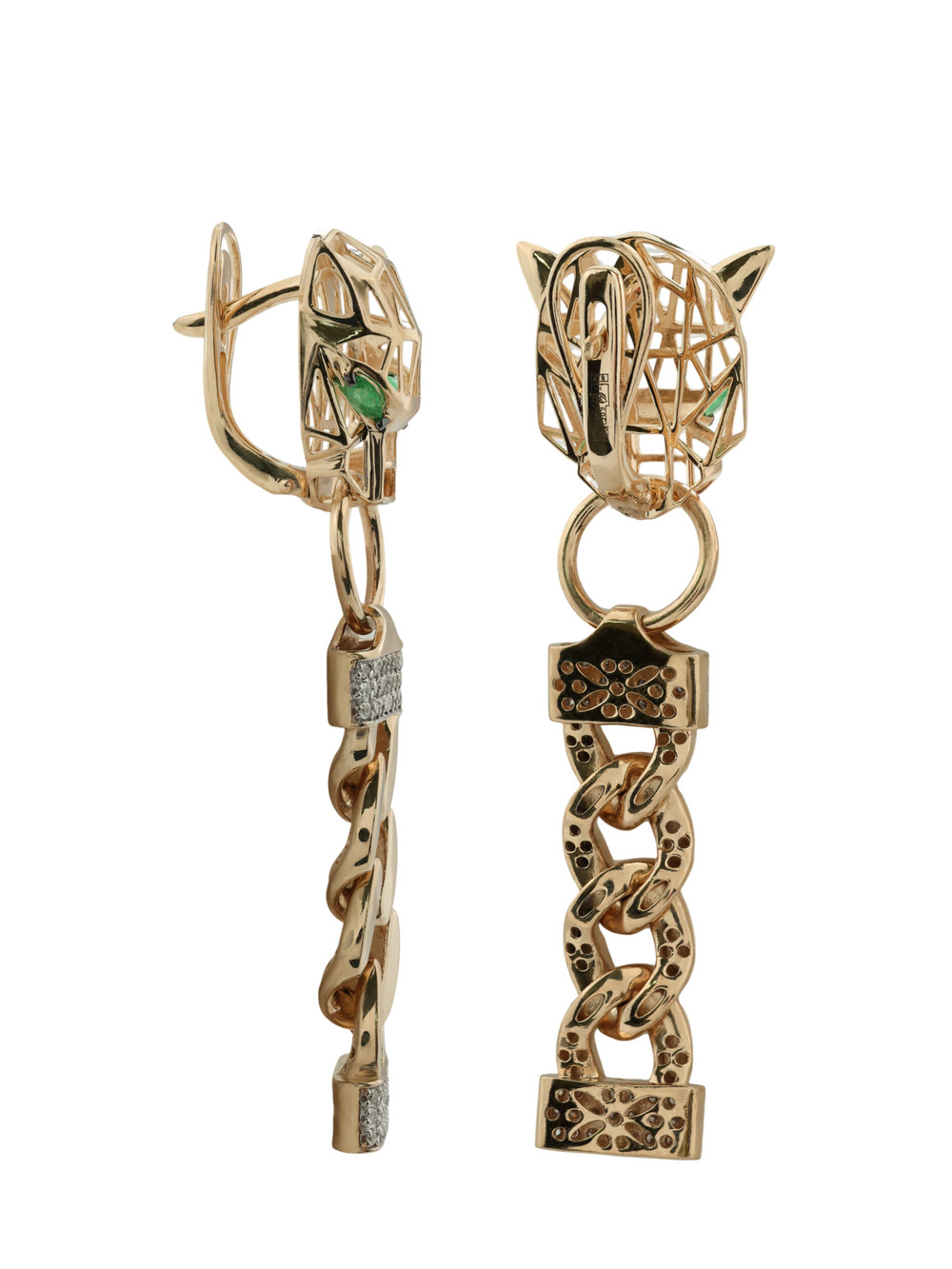 Серьги из золота c бриллиантами и изумрудом