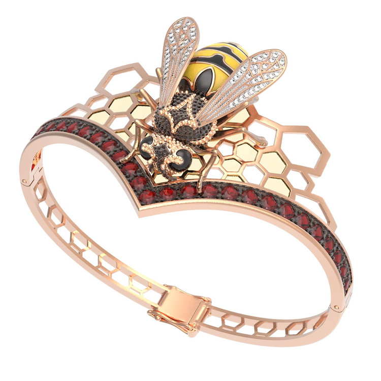 Браслет из золота c эмаль , фианитом, гранатом и эмалью