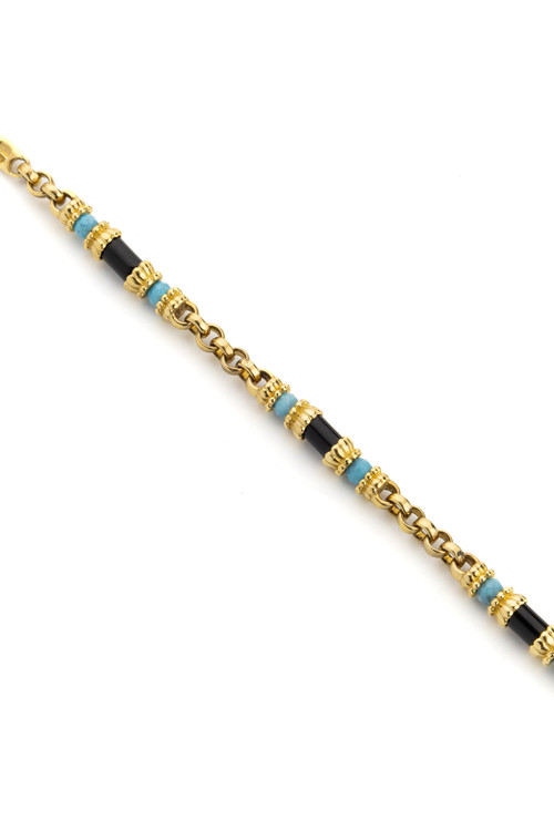 Браслет из лимонного золота c бирюзой и ониксом