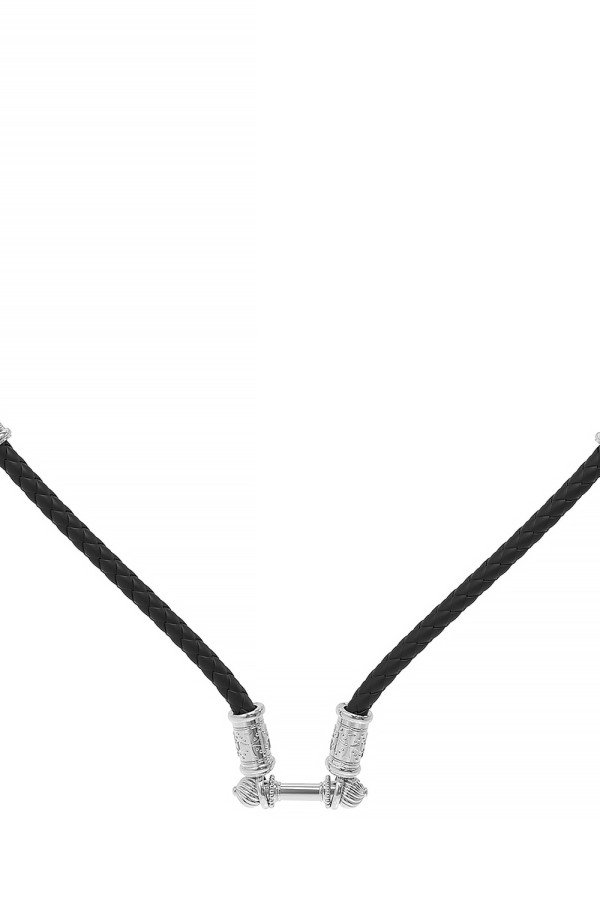 Шнурок кожаный из белого золота c кожаным шнурком