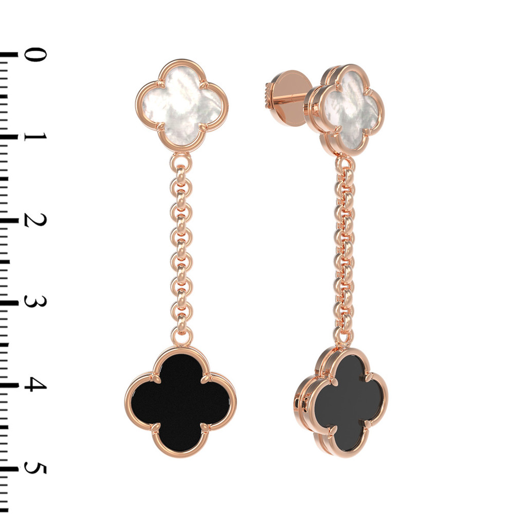 Серьги из золота c ониксом и перламутром