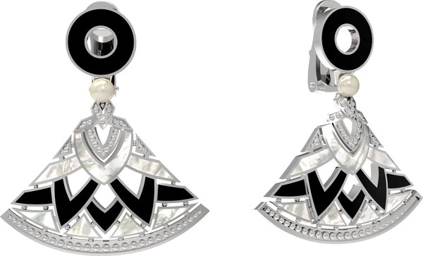 Серьги из белого золота c жемчугом, ониксом и перламутром