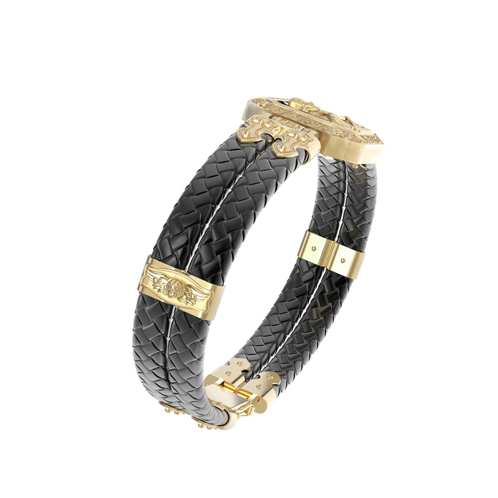 Браслет из лимонного золота c шнурком и ониксом