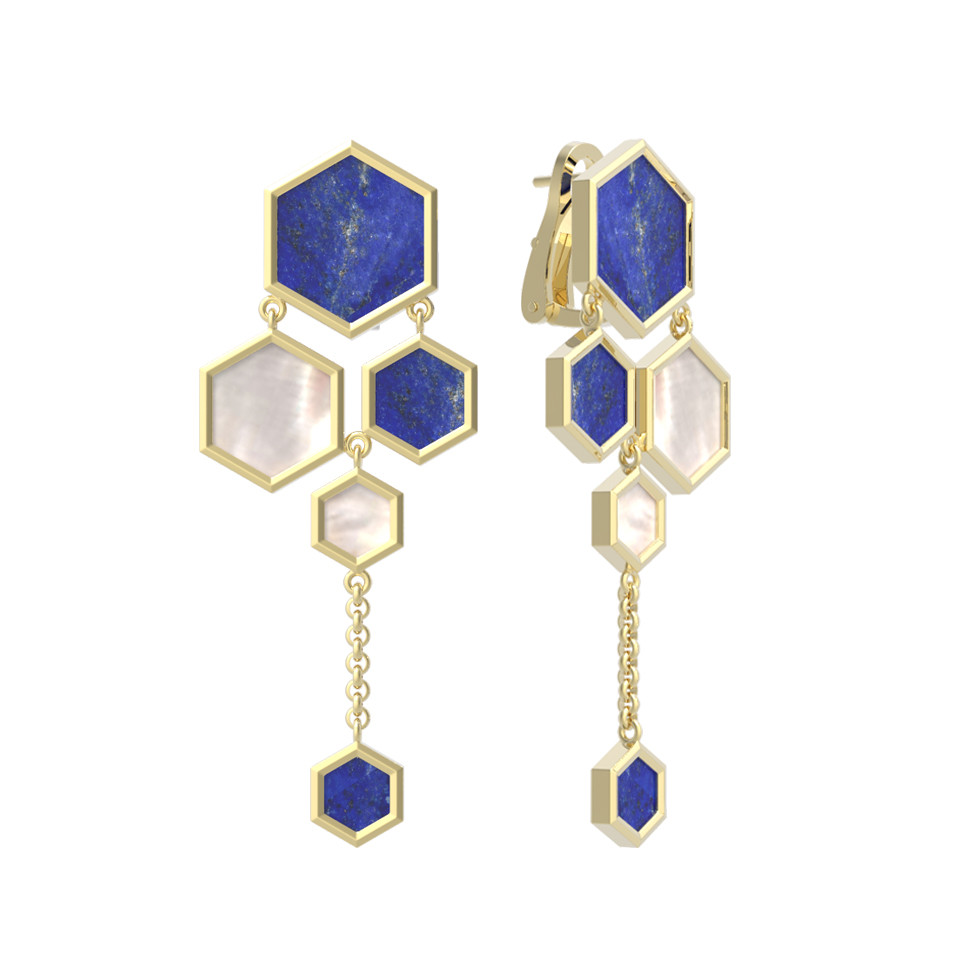 Серьги из лимонного золота c лазуритом и перламутром