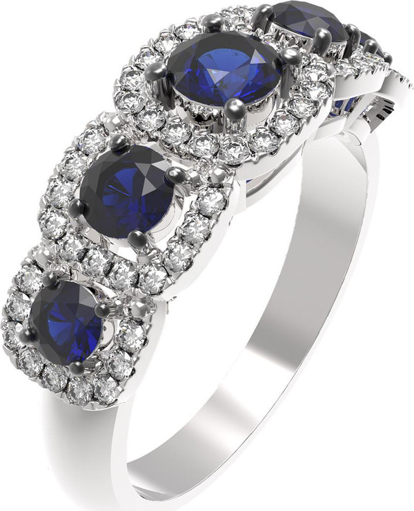 Кольцо из белого золота c бриллиантами и сапфиром