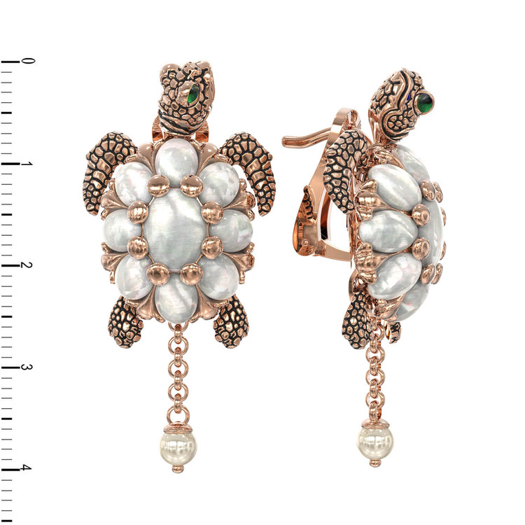 Серьги из золота c эмаль , жемчугом и перламутром