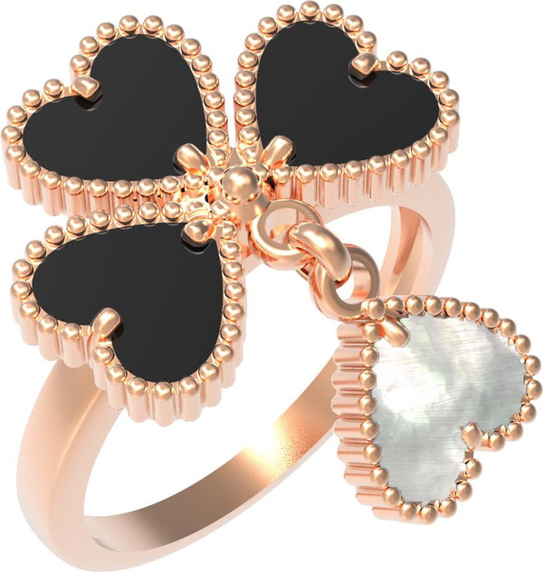 Кольцо из золота c ониксом и перламутром