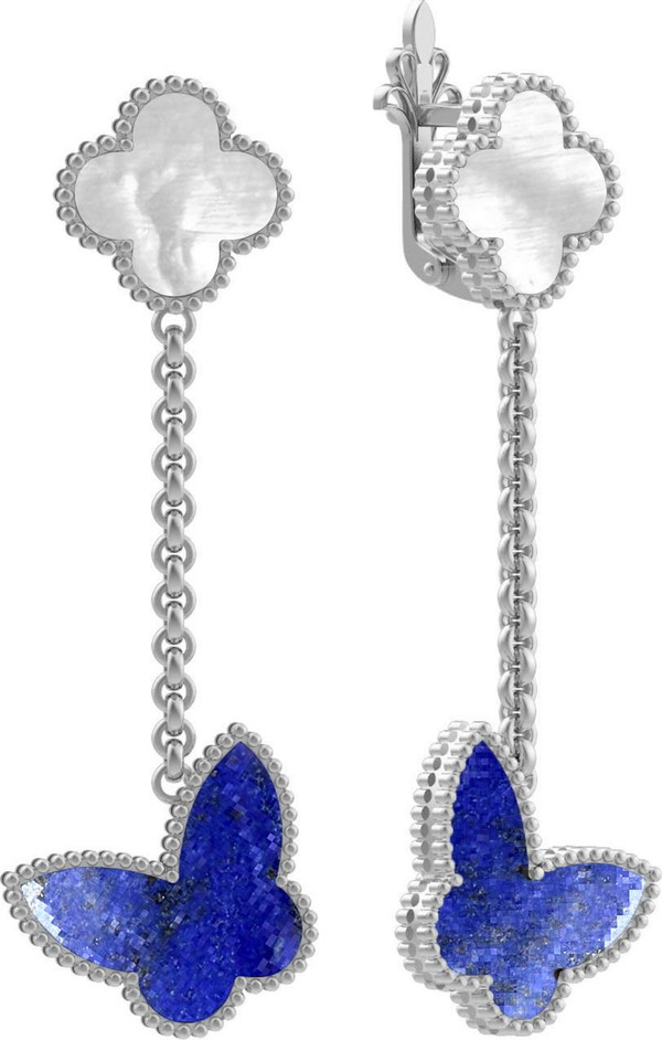 Серьги из белого золота c лазуритом и перламутром