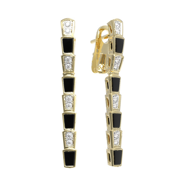 Серьги из лимонного золота c бриллиантами и ониксом