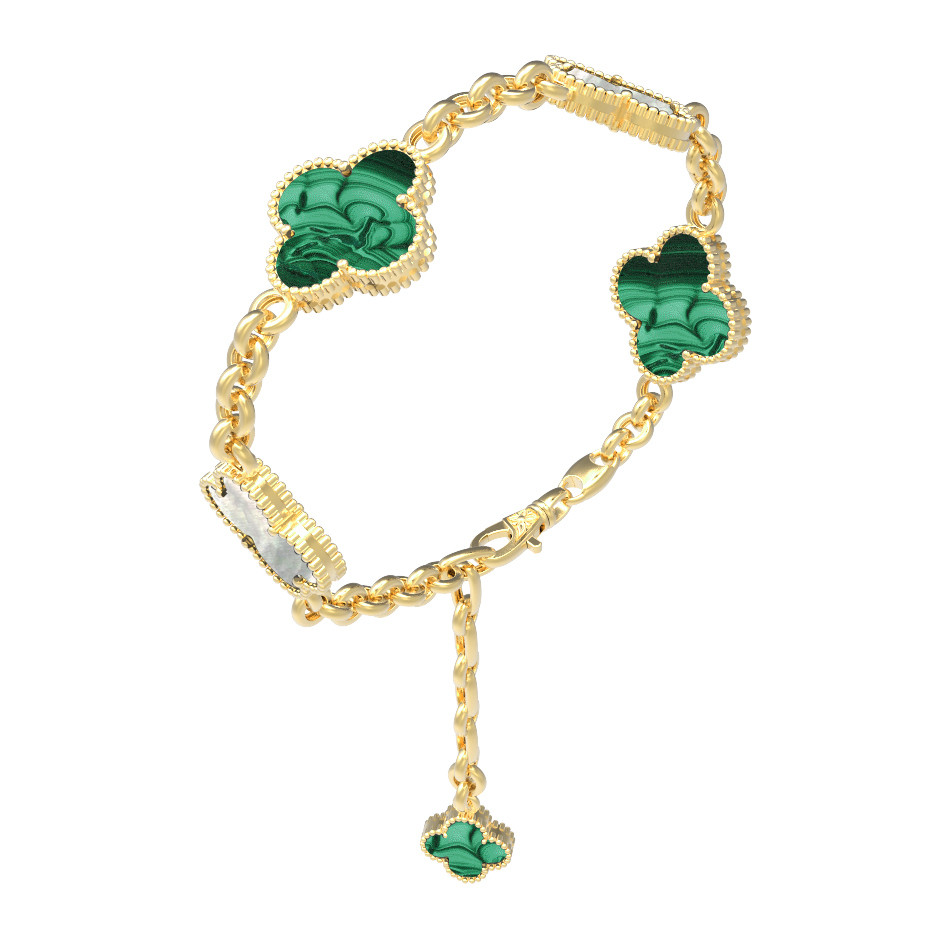 Браслет из лимонного золота c малахитом и перламутром