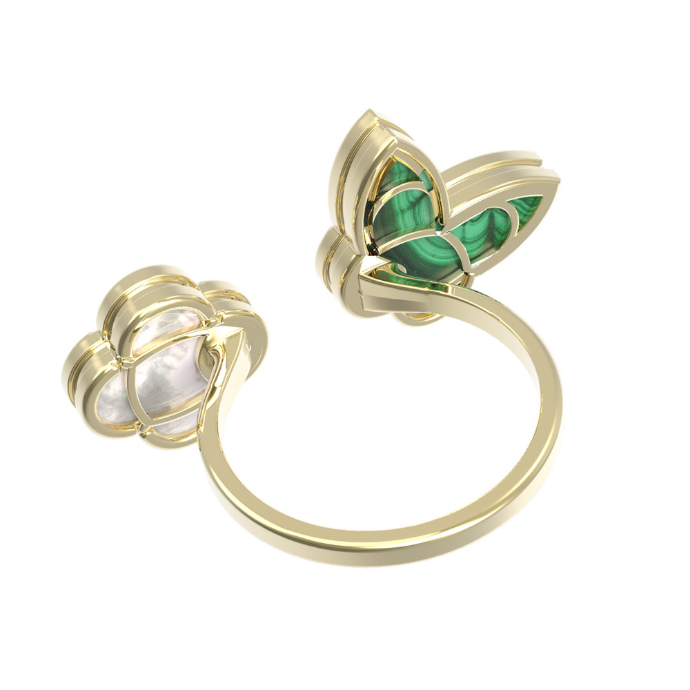 Кольцо из лимонного золота c малахитом и перламутром