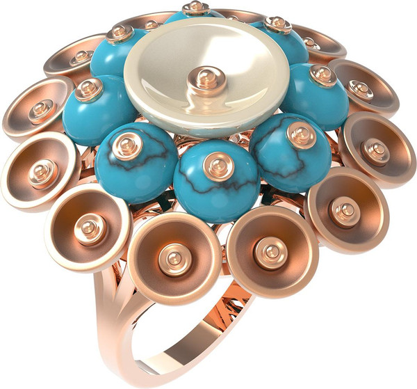 Кольцо из золота c бирюзой и перламутром