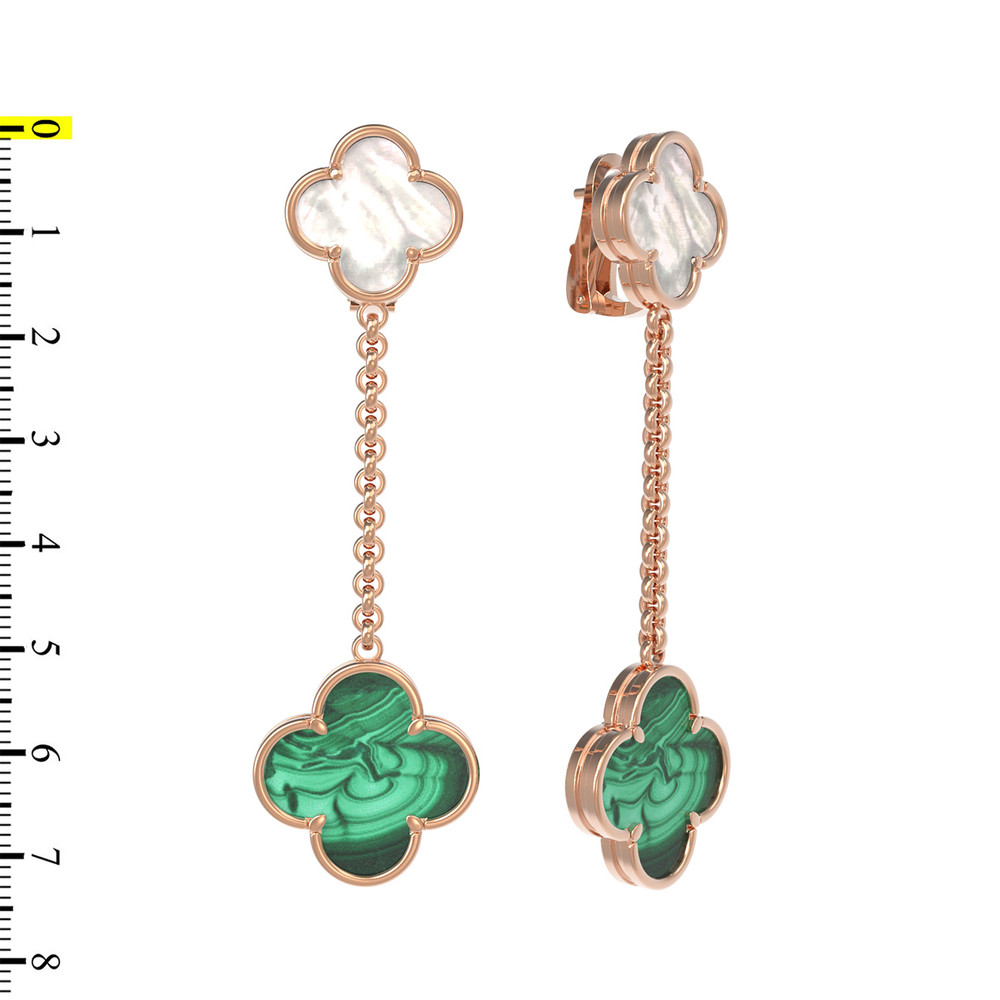 Серьги из золота c малахитом и перламутром