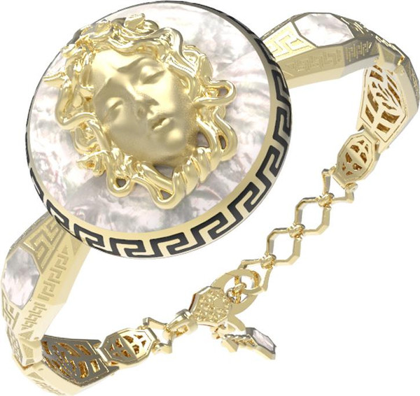 Браслет из лимонного золота c эмаль и перламутром