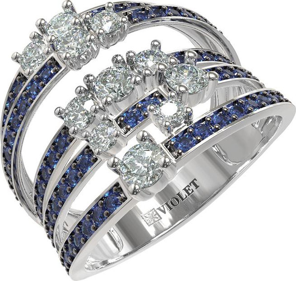 Кольцо из белого золота c бриллиантами и сапфиром