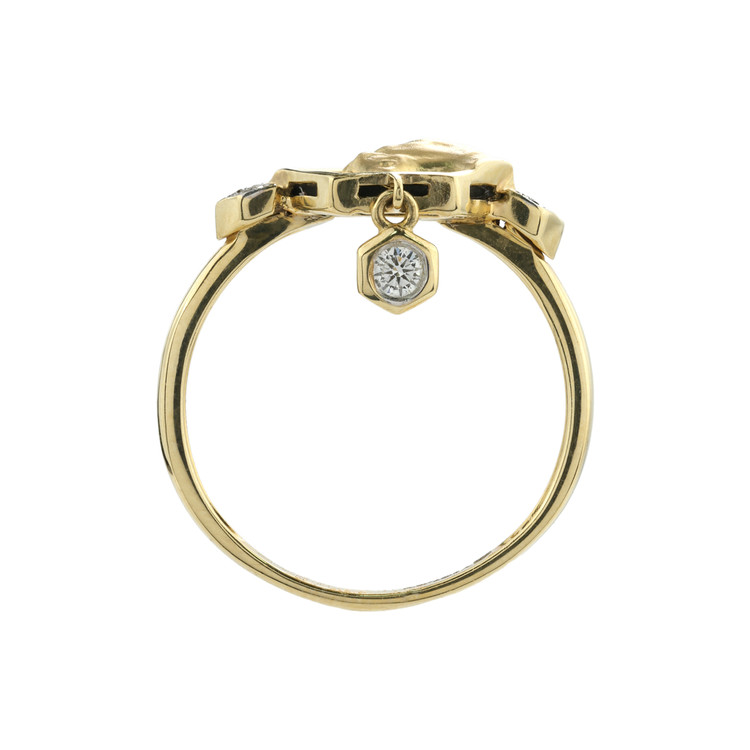 Кольцо из лимонного золота c бриллиантами и ониксом