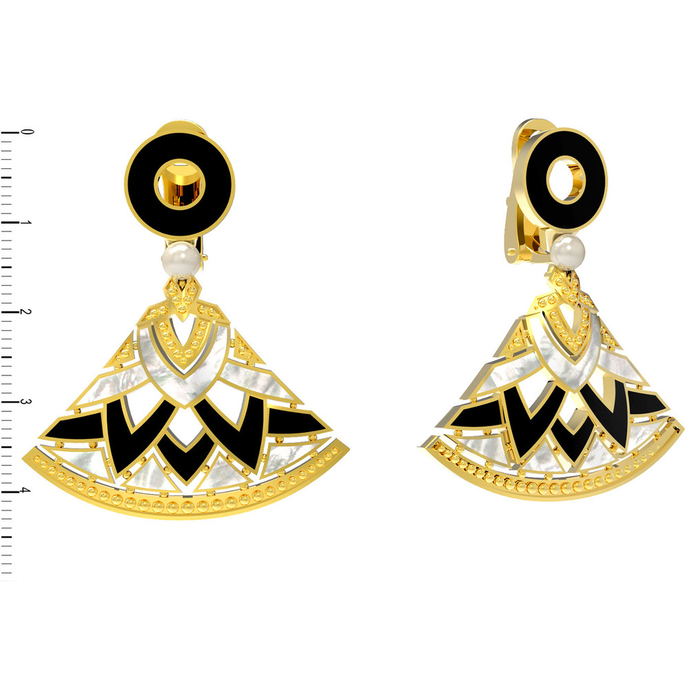 Серьги из лимонного золота c жемчугом, ониксом и перламутром