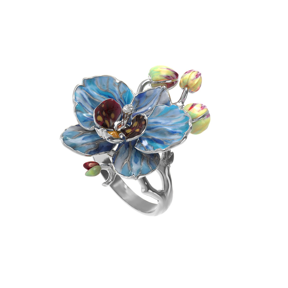 Кольцо из белого золота c эмаль