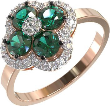 Кольцо из золота c бриллиантами и изумрудом
