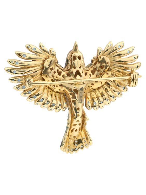 Брошь из лимонного золота c эмаль и фианитом